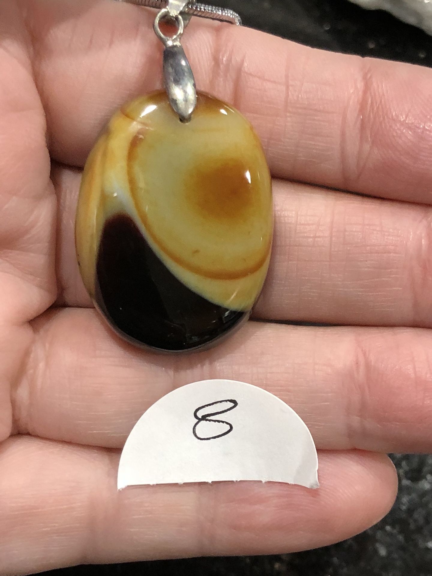 New Agate stone silver pendant necklace,17” chain 925, nice color