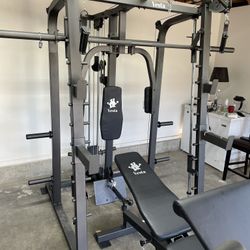Vesta Fitness Smith Machine 2001 w/Bench Attachment | 230lb Bumpers Weights | 7ft Olympic Bar | Fitness | Gym Equipment | FREE DELIVERY 🚚 