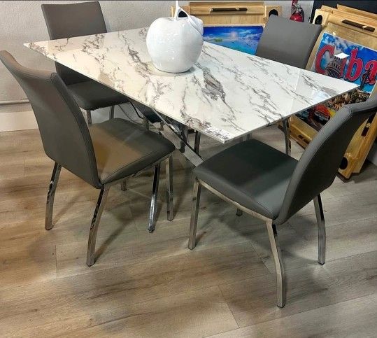 Marble Top Table Dining Set 4 Chairs new
