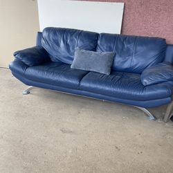 Dark Blue Leather Sofa 