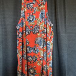 Collective Concepts Red/Orange and Blue Floral Top