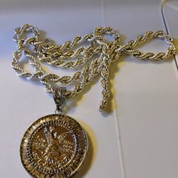 TITANIUM PLATED AND RODIIM ROPE CHAIN AND CHARM CZ..TORZAL Y CENTENARIO