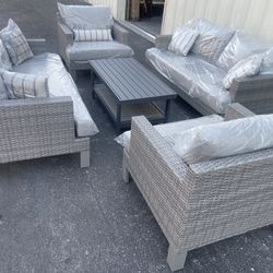 Patio,Outdoor Furniture,2 Love Seat,2 Club Chairs With Sumbrella Cushions And Coffee Table,Abbyson.