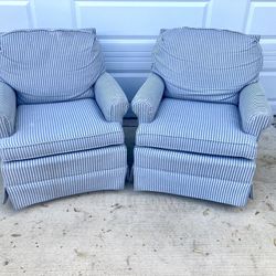 2 Blue Striped Occasional Chairs