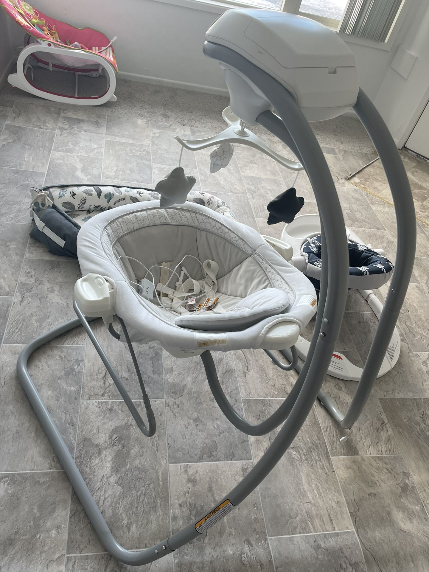 graco swing + fisher price baby seat and baby lounger cover