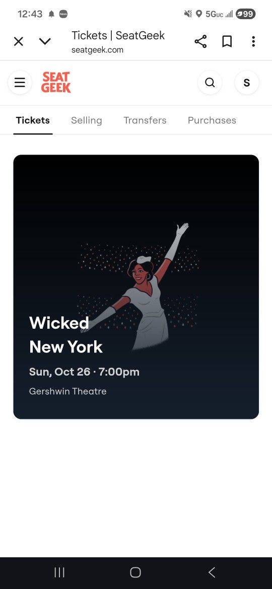 Wicked- (2  Tickets Sold Together) at Gershwin Theater in New York on 10-26-25 at 7pm