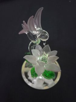Vtg Handblown Glass Hummingbird With Flower On Mirror 4.5"x3"