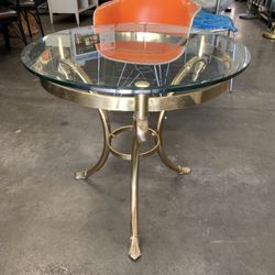 Regency Style Gooseneck Brass & Glass Round Occasional Table Very Good Condition 