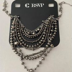New RSVP Faux Silver Bead Multilayer Necklace