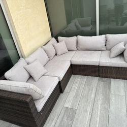 5 Piece Wicker Outdoor Patio Furniture Set Sectional Sofa Set