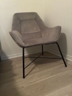 Gray Velvet Accent Chair with Black Metal Legs