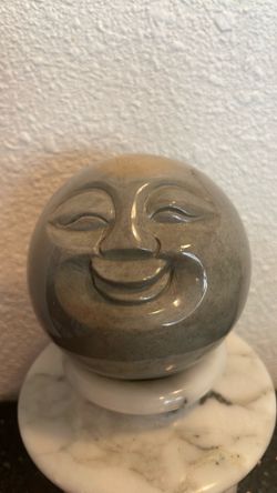 Carved stone Moon Face Sphere, Decorative Gemstone Art 3"