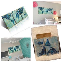 World Map Canvas Prints Wall Art for Living Room Office 12x16 3 Piece Green World Map Picture Artwork Decor for Home Decoration