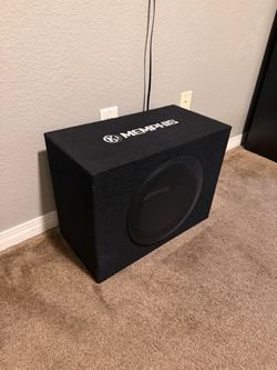 That is a Memphis Car Audio single-subwoofer enclosure (complete with the carpeted box and a protective grille).