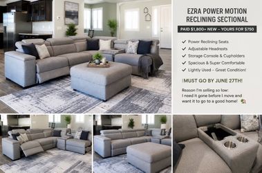 $1,800 Reclining Sectional – Selling for $750! Must Go by 6/27