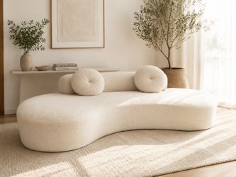 Curved Boucle Sofa with Round Pillows
