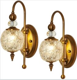 (Brand New in Box)  Vintage Gold Wall Sconce Set of Two Mid Century Brushed Brass with Glass Globe Shade Vanity Light Indoor G9 Bulb Wall Light for Ba