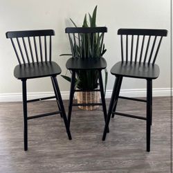LUE BONA Upgraded Windsor Wooden Black Bar Stools Set of 3, 30 Inch Counter Height Barstools with Sp