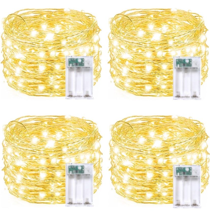 4 Pack 20FT 60LED Battery Operated Fairy Lights with Timer