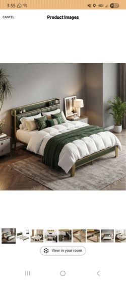 Full Size Bed Frame Green Metal w/outlet