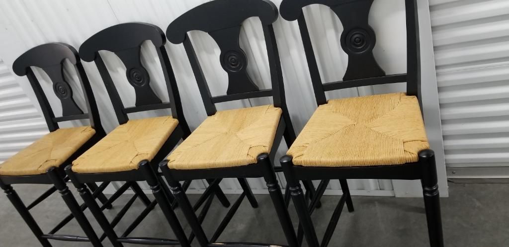 Ethan Allen Vintage French Country Rush Bar Stools In Black (4)