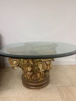 Gorgeous antique 2 hand carved and painted tables used for foyer or coffee
