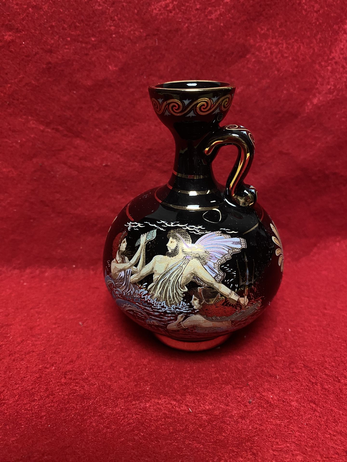 4.5 Inch 24k Black & Gold Handmade In Greece Imported From Greece Greek Ceramic Vase