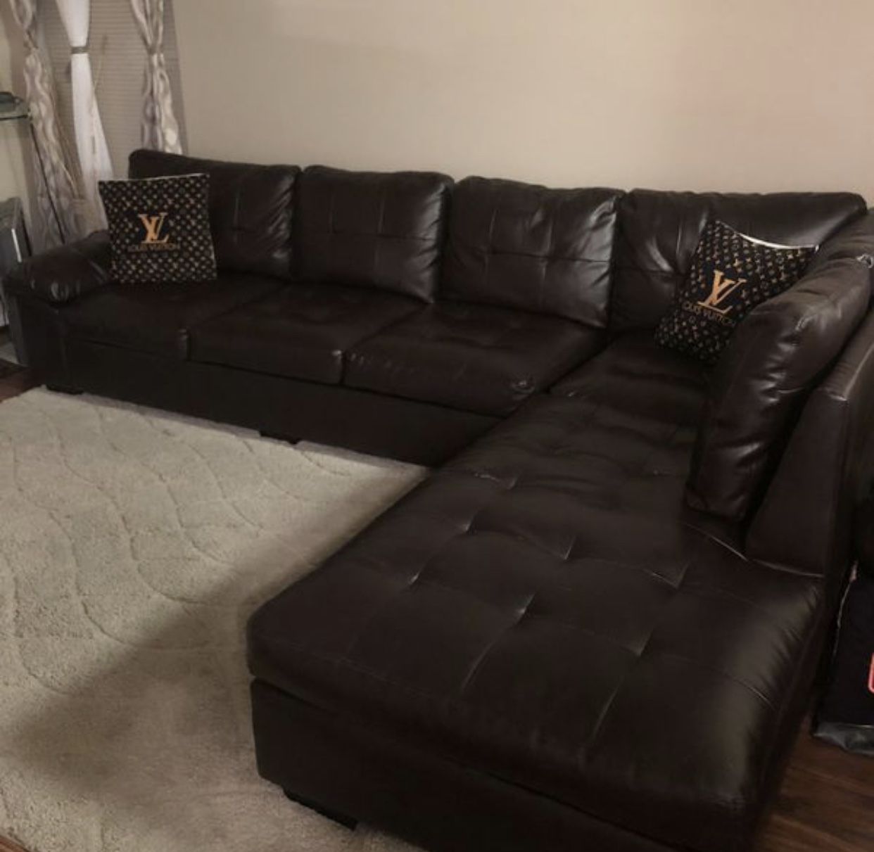 brown leather sectional couch