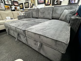 NEW Dark Gray Reversible Sectional W/ Cup Holder