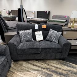 Charcoal Fabric Loveseat 