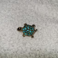 Sea Turtle Brooch Pin - Aqua Rhinestone - 1" (2.5 cm)