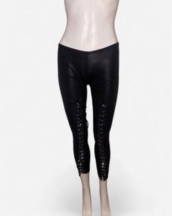 Black faux leather lace-up leggings