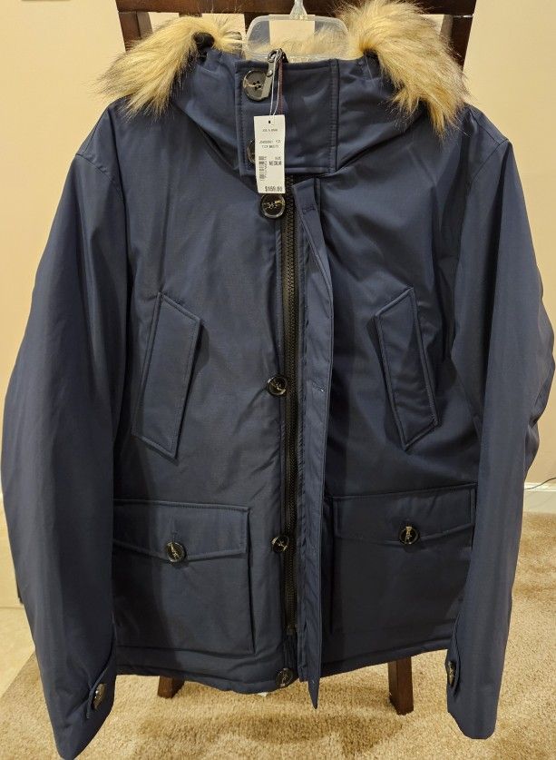 Jos A Bank Winter Coat with Faux Fur Collar - Navy - Medium, Large, and 1XL