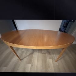 Mid-Century Modern Light Wood Dining Set – Oval Table, Upholstered Chairs + Matching Sideboard Console Buffet with Drawers and Cabinets