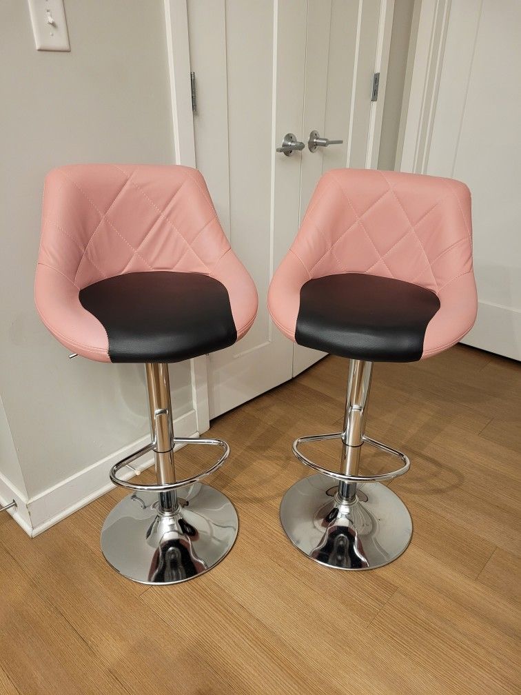 Faux Leather Bar Stools Adjustable set of 2 two-tone