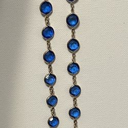 Blue crystal beaded gold long chain necklace with matching earrings