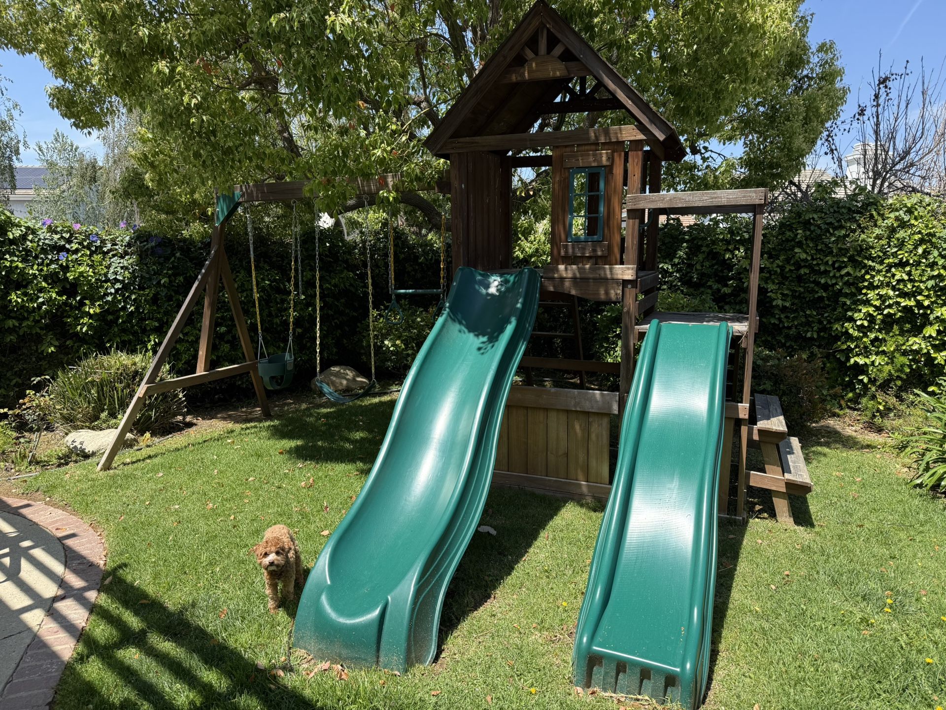 Swing Set With Slides And Rock Wall