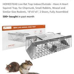 HOMESTEAD Live Rat Trap Indoor/Outside - Have A Heart Squirrel Trap, for Chipmunk, Small Rabbits, Weasel and Similar-Size Rodents, 18"x5"x5", 2 Doors,