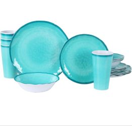 tableware set for 4-16 pieces: set of camping dishes with dinner plates, salad dishes, bowls and cups. Light and unbreakable. Use indoors and outdoors