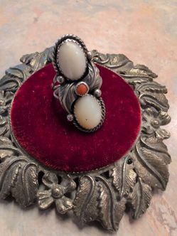 navajo mother of pearl and coral ring