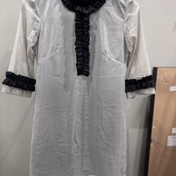 Midi dress in gray/black color with ruffle trims