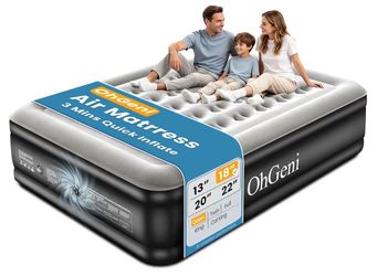 OhGeni Air Mattress Queen with Built in Pump, 18" Raised Blow up Bed, 800lb