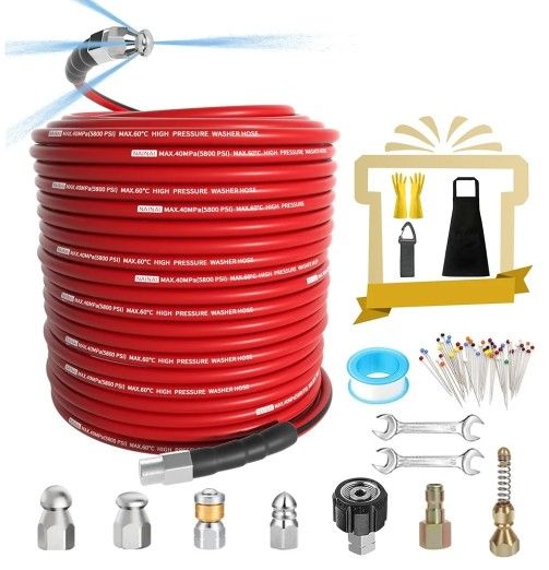150ft 150FT Sewer Jetter Kit Pressure Washer 1/4" npt 5800PSI Hose Kit W/ Nozzle&Pin