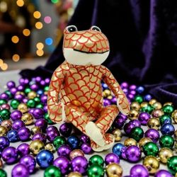 Plush Appeal Mardi Gras New Orleans 10"Frog Plush Stuffed Animal Shiny Gold/Red. This item is a Mardi Gras New Orleans 10-inch frog plush stuffed anim