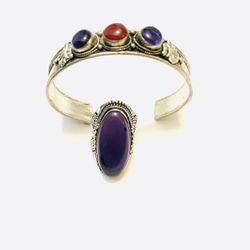 Multi colors cuff bracelet ring set size 9&8