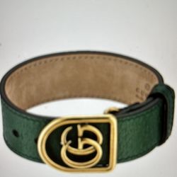 Authentic Brand New Green Gucci Thick Leather Bracelet w/ gold GG logo