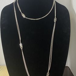 Vintage Monet Long Silver Tone Necklace N-2527