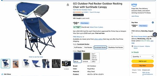 GCI Outdoor Pod Rocker Chair with SunShade Canopy