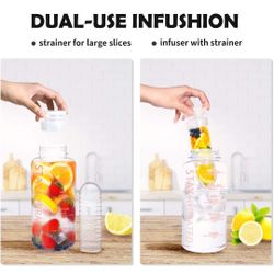 32oz Fruit Infuser Water Bottle, Large Motivational Water Bottle with Time Marker, Leak Proof Fruit Infused Water Bottles with Infusion Rod