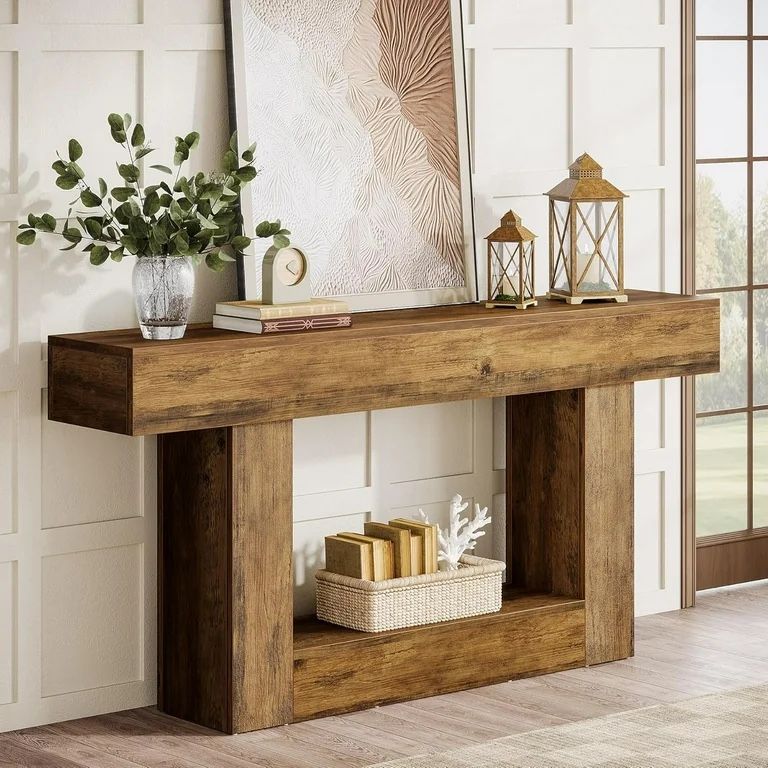 Tribesigns 63-Inch Long Console Table, 2-Tier Entryway Table Sofa Table with Storage